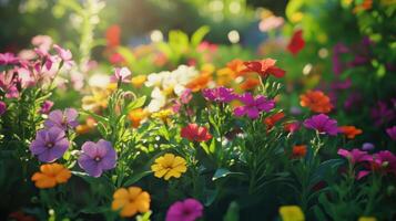 Vibrant Spring Flower Garden Blossom With Colorful Petals Under Bright Sunshine photo