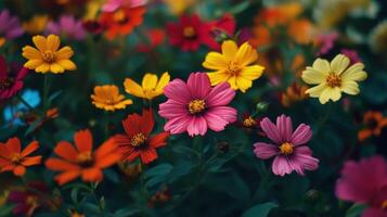 Vibrant Garden Filled With Colorful Flowers Blooming in Spring Sunshine photo