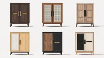 Elegant Modern Cabinet Collection Displaying Various Styles, Colors, and Textures in a Minimalist Arrangement photo