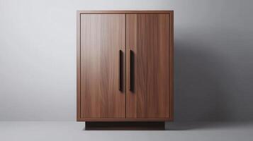 Modern Wooden Cabinet With Sleek Black Handles in Minimalist Interior Design Setting photo