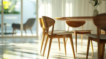 Elegant Wooden Dining Chairs in a Bright Modern Kitchen During Daylight Hours photo