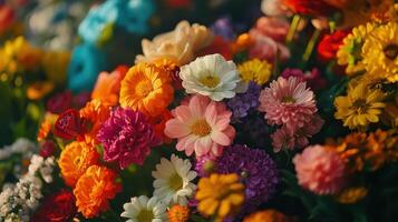 A Vibrant Display of Colorful Flowers Blooming in a Sunny Garden During Springtime photo