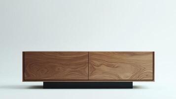 Modern Minimalist Wooden Cabinet Displaying Elegant Grain Patterns Against Neutral Background photo