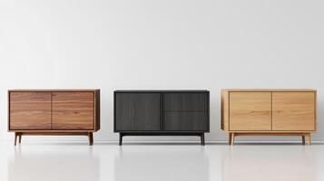 Stylish Wooden Cabinets in Modern Living Room Setting With Minimalist Design and Neutral Background photo