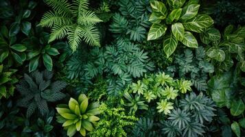 Lush Green Indoor Plants Displayed Overhead in a Natural Setting With Varied Leaf Textures and Shades photo