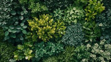 Lush Greenery and Varied Plants Displayed in a Vibrant Indoor Vertical Garden Setting photo
