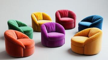 Colorful Swivel Chairs Arranged in a Circle Displayed in a Bright Modern Room photo