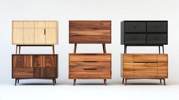 Four Modern Cabinets Displayed in a Bright Room Highlighting Varied Designs and Textures for Stylish Interior Decor photo