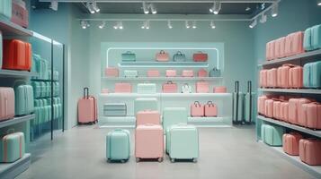 Modern Display of Colorful Luggage in a Boutique Store With Stylish Design Elements photo