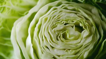 Fresh Green Cabbage Close-Up With Layered Leaves Captured in Natural Light in a Garden Setting photo