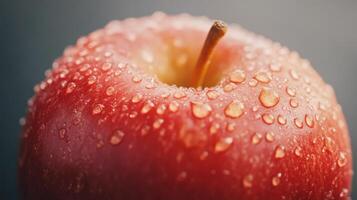 Fresh Red Apple Covered in Water Droplets on a Dark Background photo