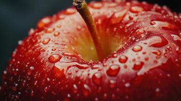 Close-Up View of Freshly Washed Red Apple With Water Droplets on Surface photo