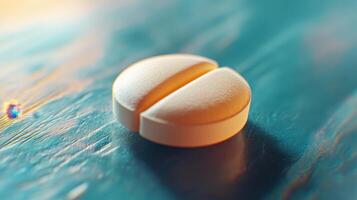 Close-Up View of a Split White Pill on a Vibrant Blue Surface During Daylight photo