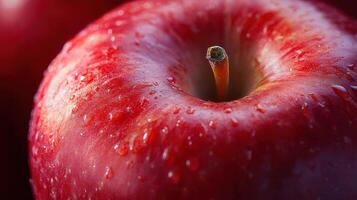 Vibrant Red Apple Glistening With Water Droplets in Natural Light Close-Up photo