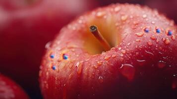 Freshly Harvested Red Apples Glistening With Dew in an Orchard During Early Morning Hours photo