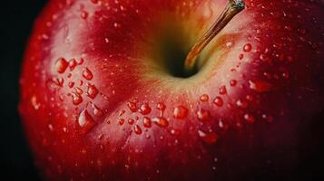 Fresh Red Apple With Water Droplets on Surface Captured in Natural Light photo