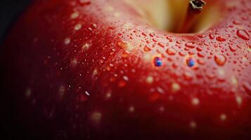 Close-Up of a Freshly Washed Red Apple With Water Droplets on Its Skin in Natural Light photo