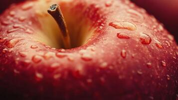 Fresh Red Apple Covered in Water Droplets With a Close-Up View in Natural Light photo