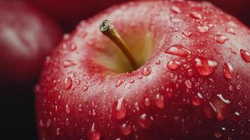 Freshly Harvested Red Apples Glistening With Water Drops on Dark Background photo