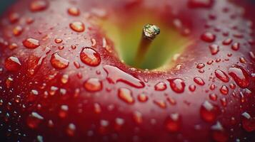 Close-Up View of a Freshly Washed Red Apple Drenched in Water Droplets photo