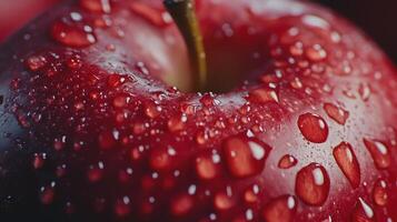 Freshly Washed Red Apple Covered in Water Droplets on a Dark Background photo