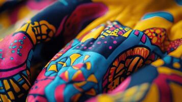 Vibrant Close-Up of Colorful Fabric Pattern Showcasing Intricate Designs and Textures in Natural Light photo
