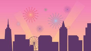 City sillhouette with sky view filled with fireworks vector