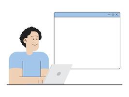 person giving a presentation with a blank screen next to him vector