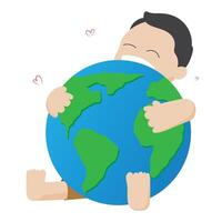 cute little boy hugging the earth vector