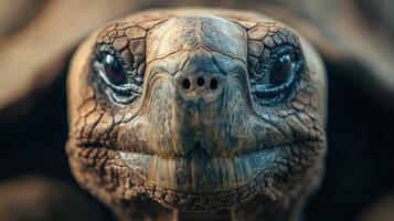 Close-up of a tortoise with detailed textures against a blurred background in natural habitat during daylight photo