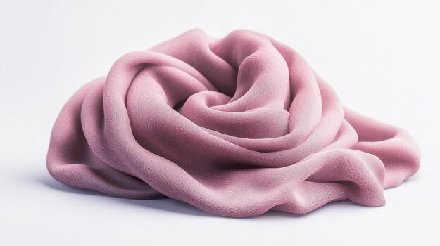 Soft pink fabric draped elegantly on a smooth surface, creating a flowing and textured appearance photo