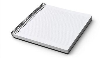 Blank spiral notebook resting on a flat surface, ready for writing or drawing in a well-lit study area photo
