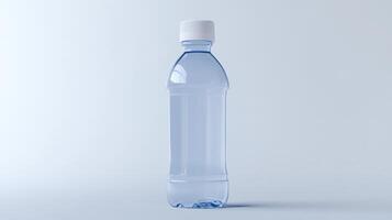 Clear plastic water bottle filled with water on a plain background photo
