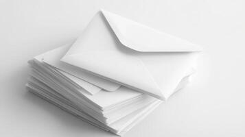 A stack of blank white envelopes on a plain surface ready for use in mailing or creative projects photo