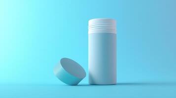 Simple blue container and lid on a pastel blue background photo