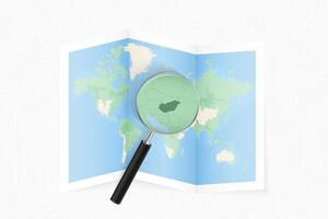 Enlarge Hungary with a magnifying glass on a folded map of the world. vector