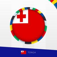 Tonga Flag with Colorful Circle Border. vector