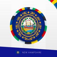 New Hampshire Flag with Colorful Circle Border. vector