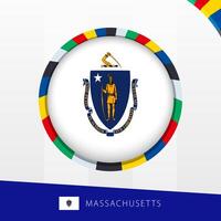 Massachusetts Flag with Colorful Circle Border. vector