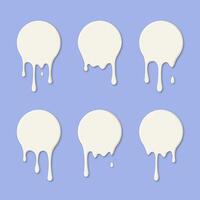 Dripping white viscous liquid around round icons, design element, milk or yogurt flowing down. vector