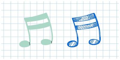 hand-drawn and flat style music Illustration set. Detailed retro style musical note sketch. Vintage sketch element. Back to School. vector