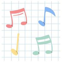 hand-drawn and flat style music Illustration set. Detailed retro style musical note sketch. Vintage sketch element. Back to School. vector