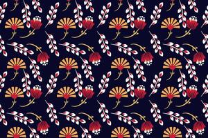 The abstract floral fabric design features a bright blue background with beautifully arranged orange and yellow flowers. Suitable for fabric patterns, bed sheets, pillows, tablecloths. vector
