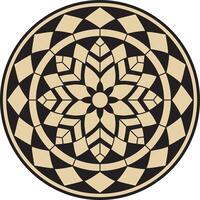 gold and black round pattern. Mosaic circle, geometric ornament. Sketchy flower. vector