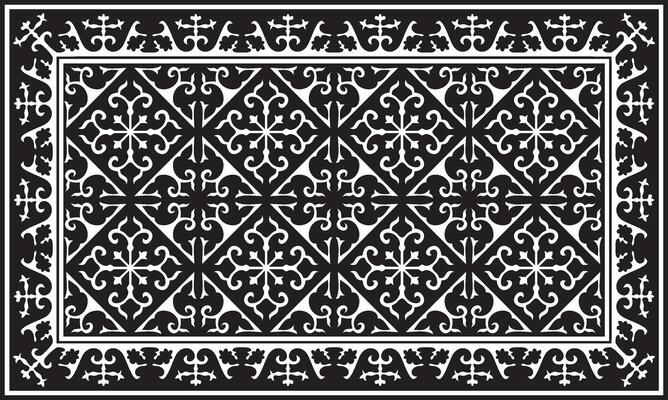black monochrome square Kazakh national ornament. Ethnic pattern of the peoples of the Great Steppe, Mongols, Kyrgyz, Kalmyks, Buryats.