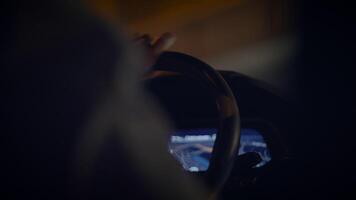 A captivating view of nighttime driving, highlighting the steering wheels importance in the city video