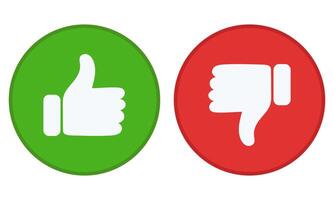 Like and dislike flat icon set in green and red circle isolated on white background. vector