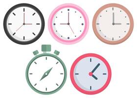 Clock flat icon set in different style isolated on white background. vector