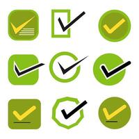 Check mark icon set, correct sign, green approval check symbol for navigation or infographic element in a design project. vector