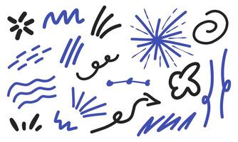 Abstract line. Set of different lines such scribble, curvy line, wave, rounded, fireworks, line connection and arrow for infographic, comic and scribble pad. vector